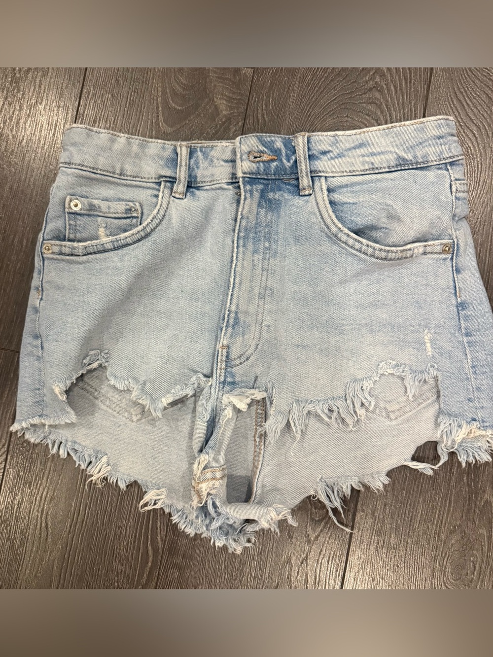 Zara Light Blue Distressed Denim Shorts